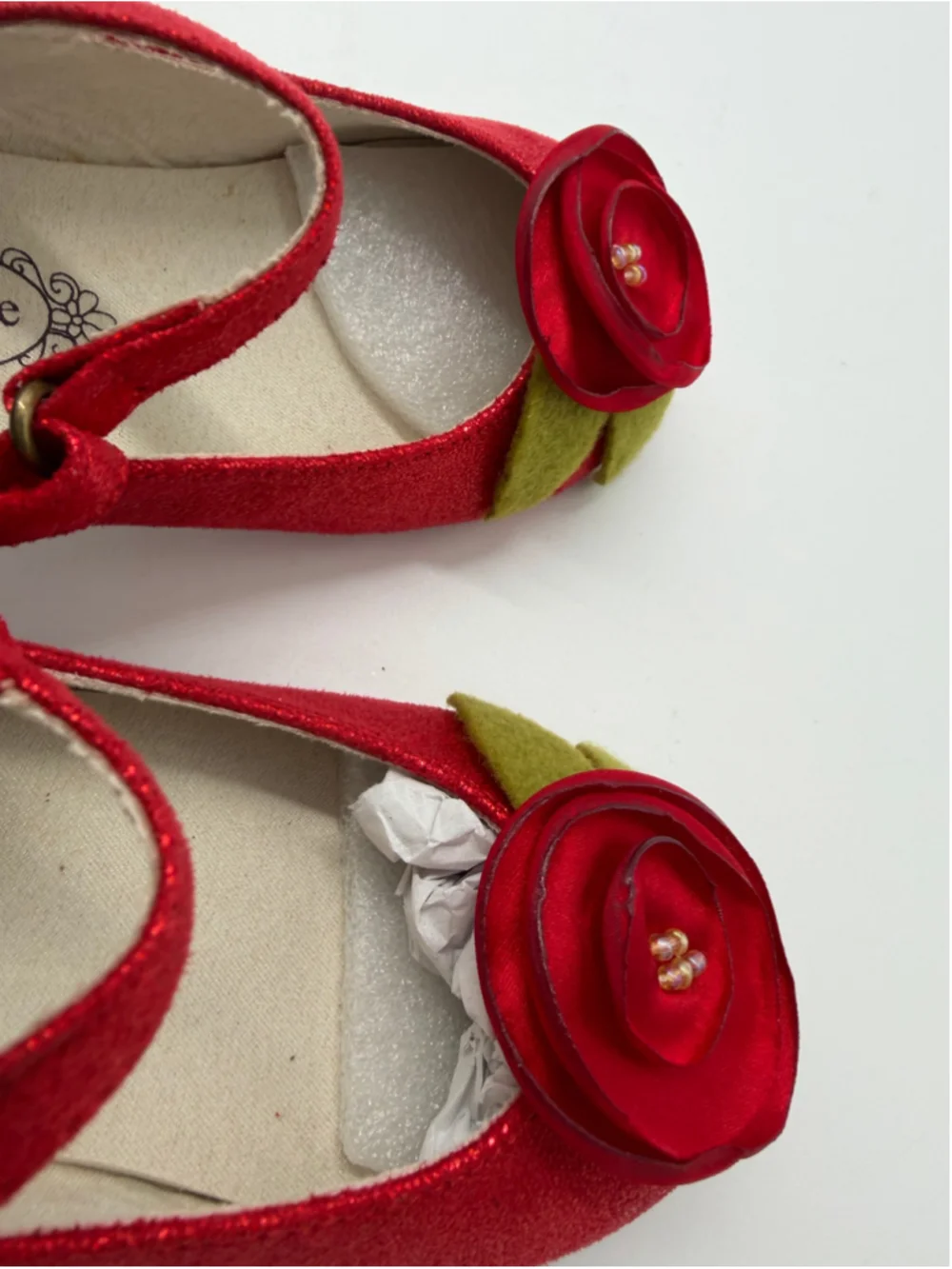 JOYFOLIE Red Flats with Rose Size 10 Toddler